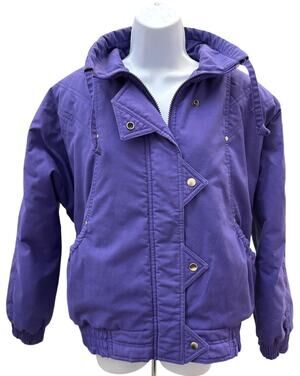 Vintage 80s Ville Franche Women Size M Purple Jacket zipped Snap button closure